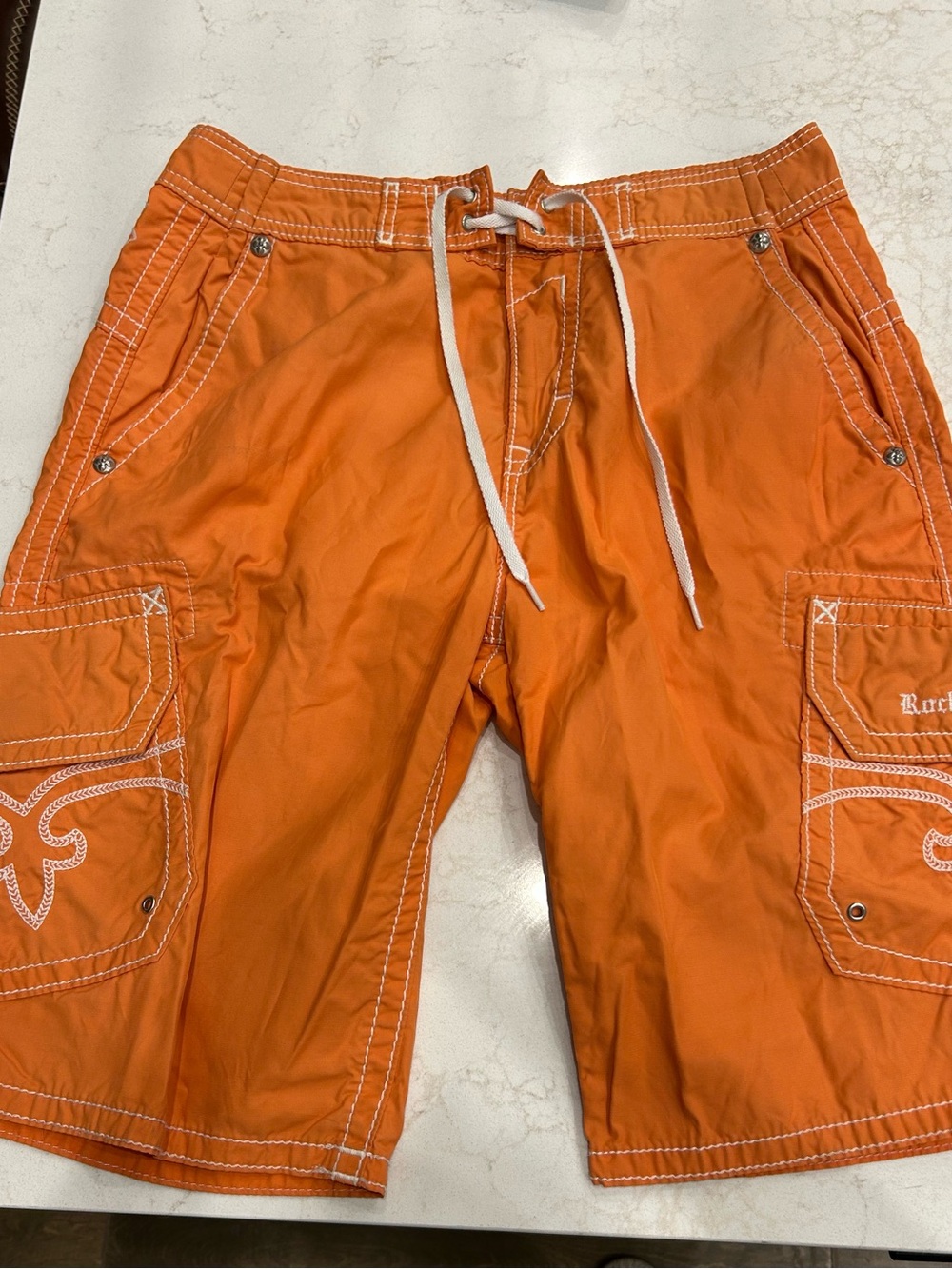 Orange Drawstring Cargo Swim Shorts